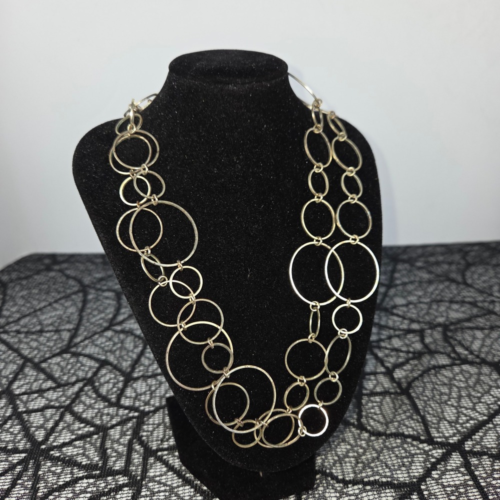 Silver Tone Multi Circle Link Long Layering Necklace/Belt Geometric Adjustable
